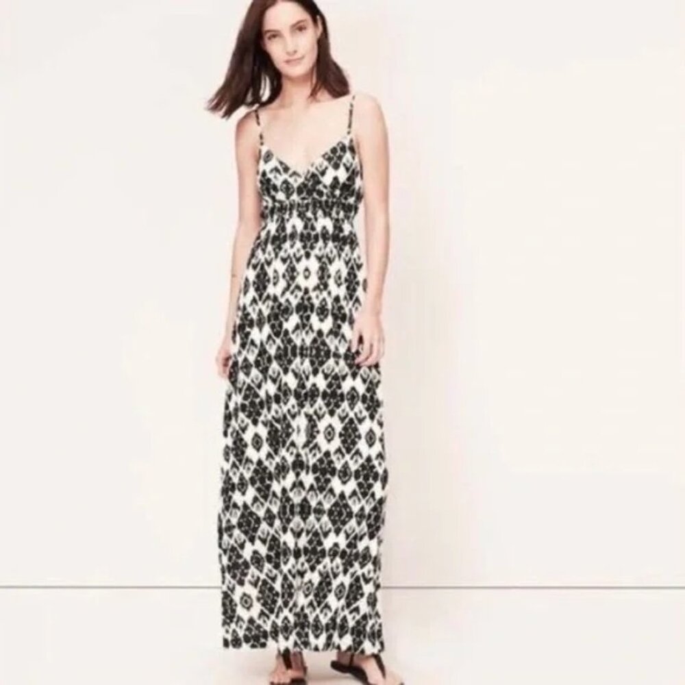 LOFT Black and White Ikat Maxi Dress